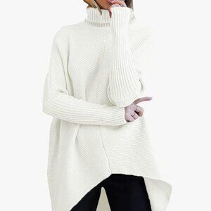 Turtleneck Long Batwing Sleeve Asymmetric Hem Casual Pullover Sweater Knit Tops